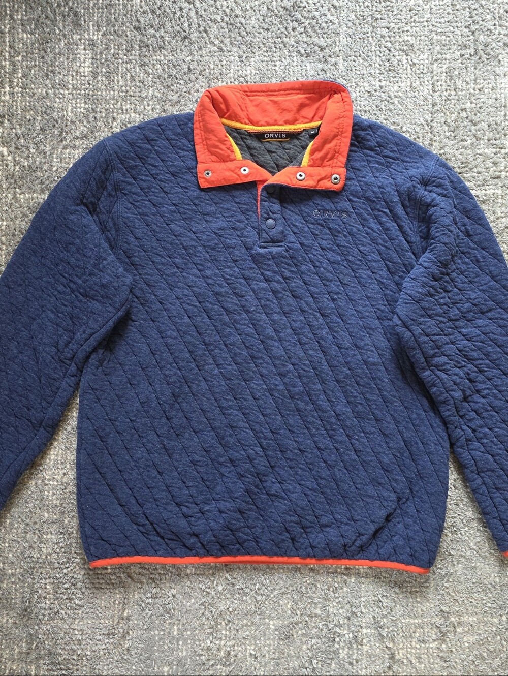 Orvis Outdoor Quilted Quarter Snap Sweatshirt Men's Med Navy Orange Pullover